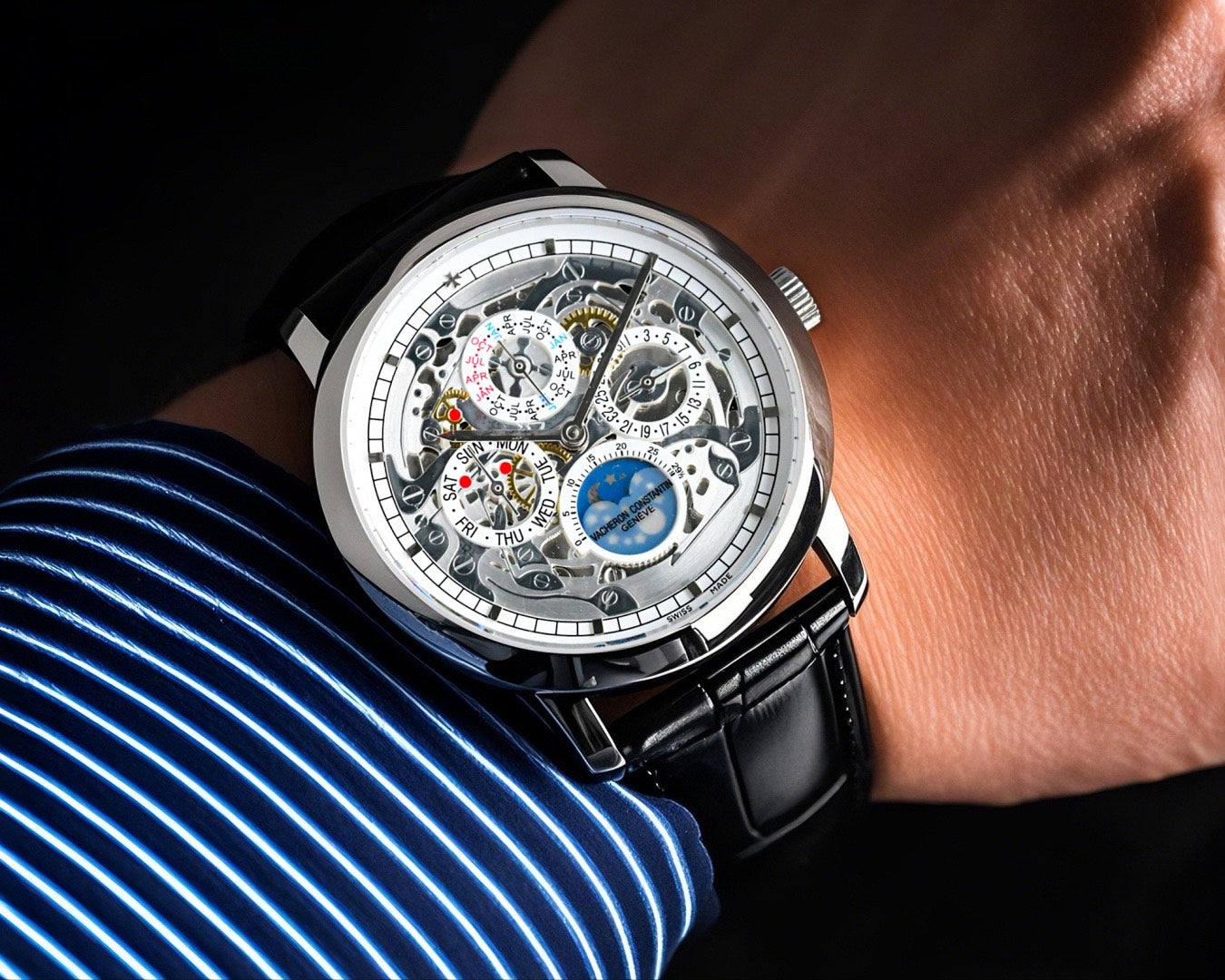 Skeleton Moonphase Chronograph – Black Leather Edition