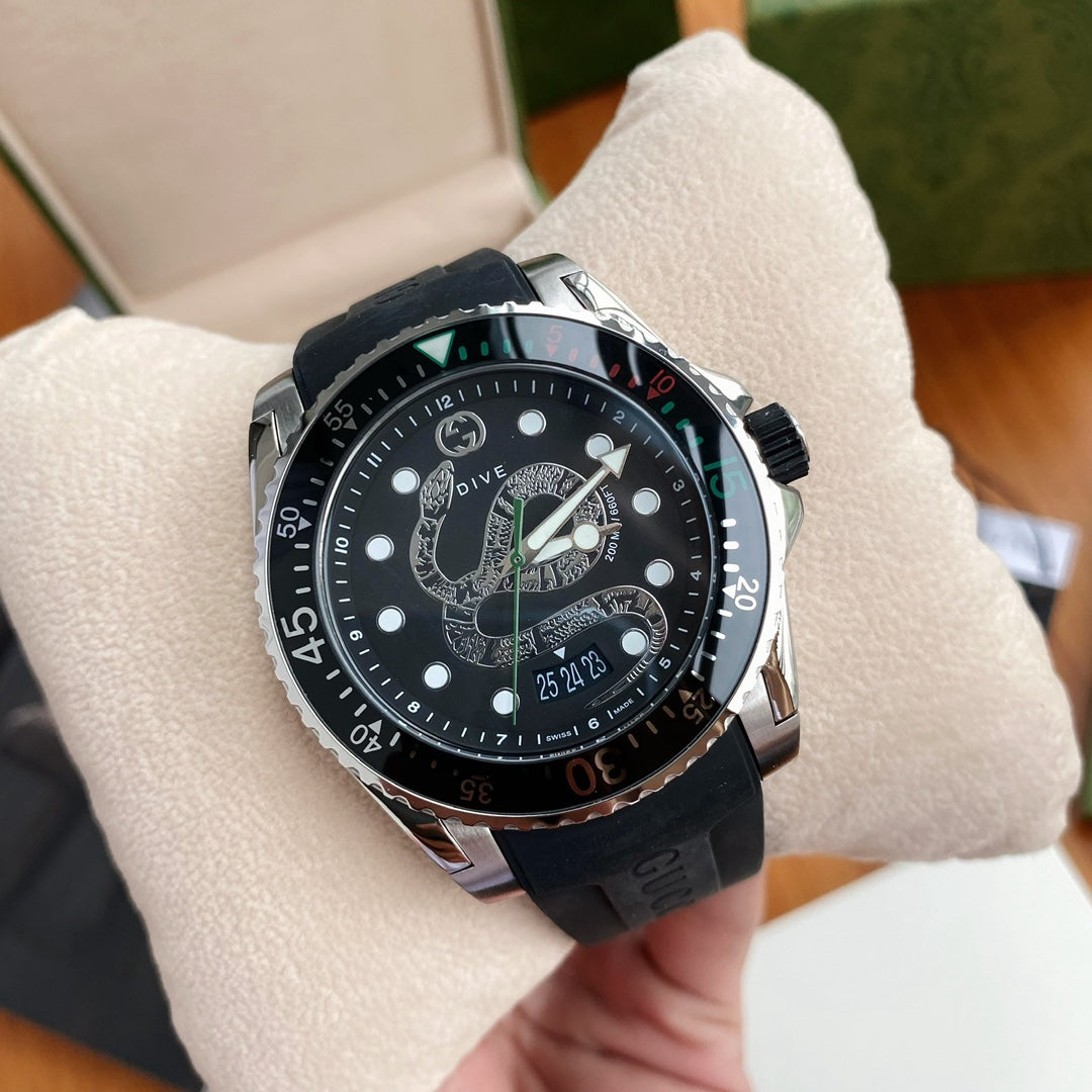 G-Timeless Leather Strap Watch - Black on Black