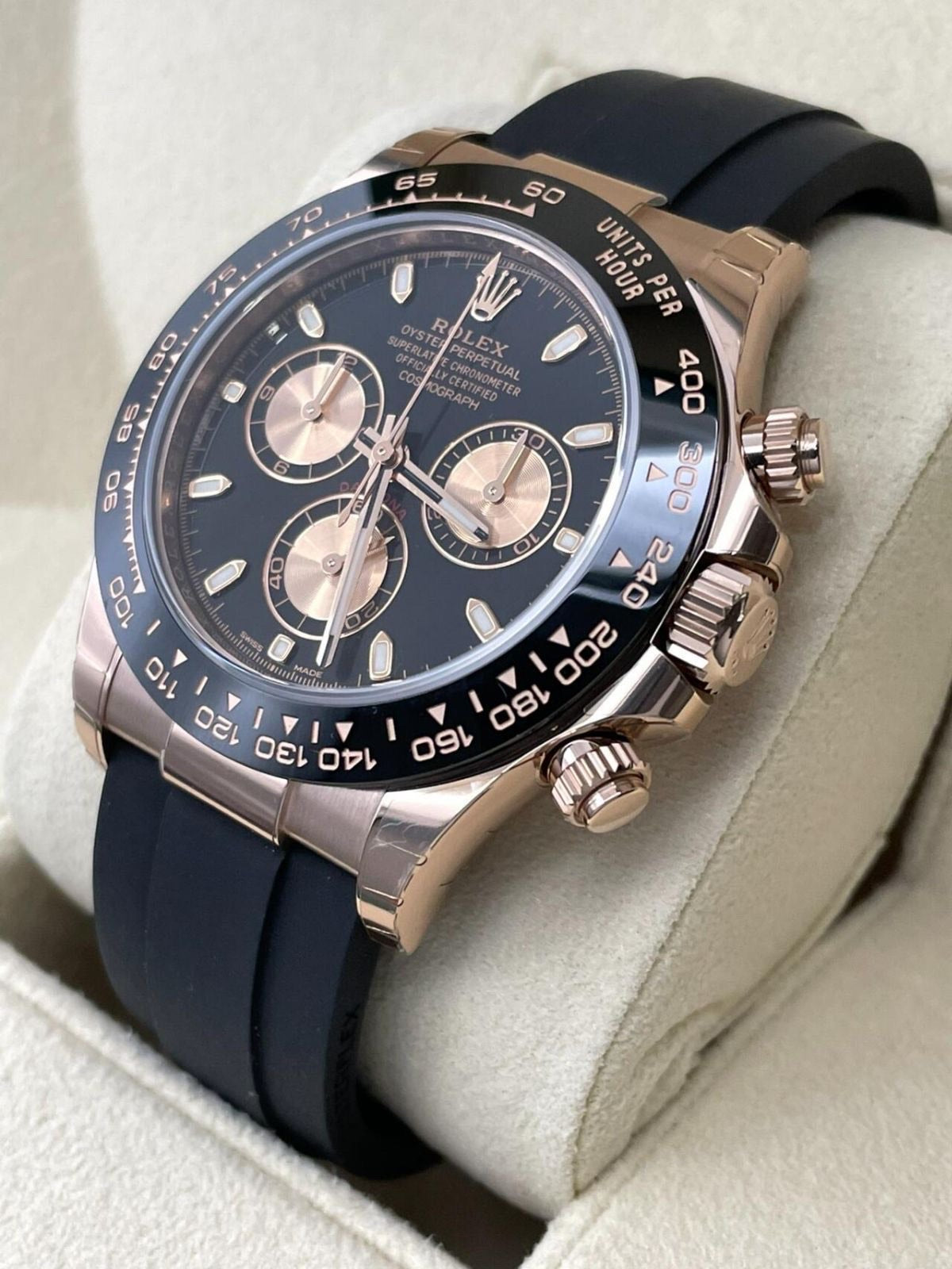 Rolex Cosmograph Daytona – Rose Gold, Black Dial, Oysterflex Strap, Full Set