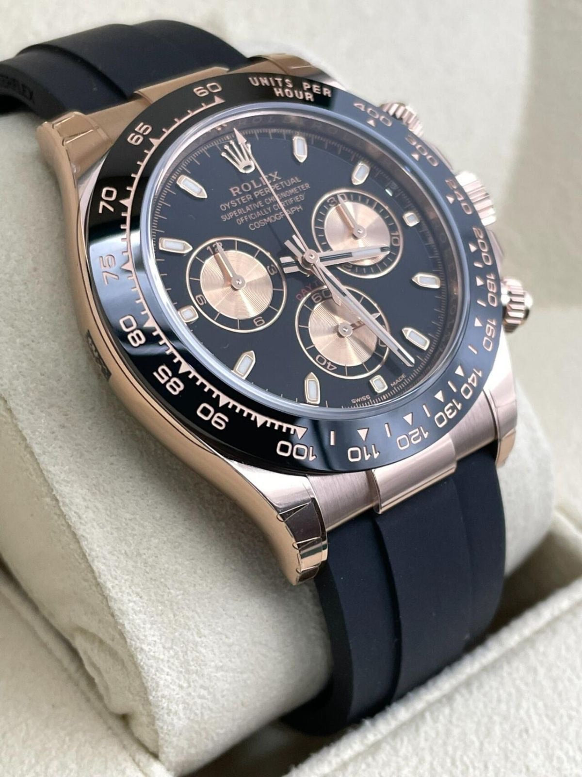 Rolex Cosmograph Daytona – Rose Gold, Black Dial, Oysterflex Strap, Full Set