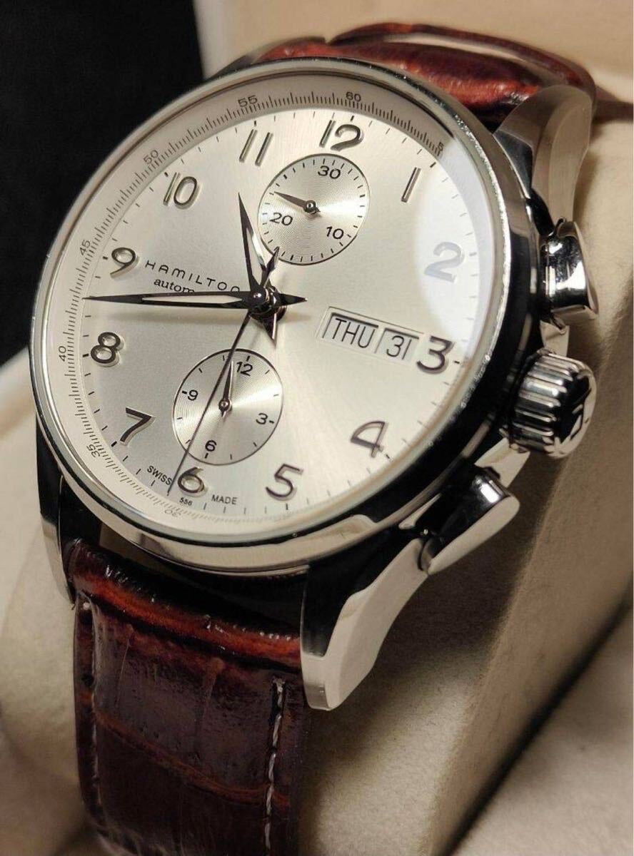 Hamilton Automatic Chronograph – Silver Dial, Brown Leather Strap, Day-Date