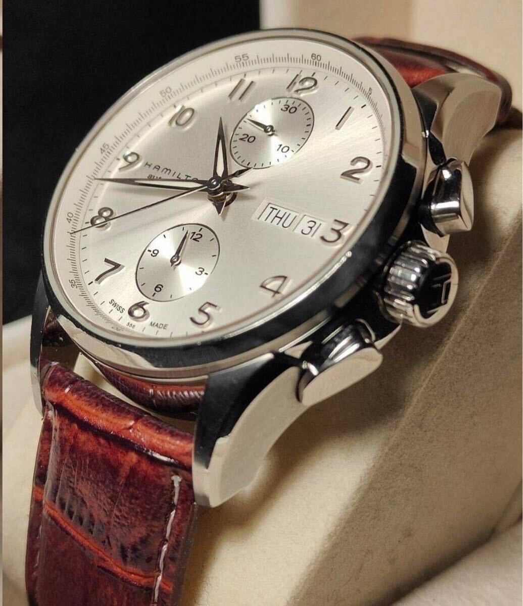 Hamilton Automatic Chronograph – Silver Dial, Brown Leather Strap, Day-Date