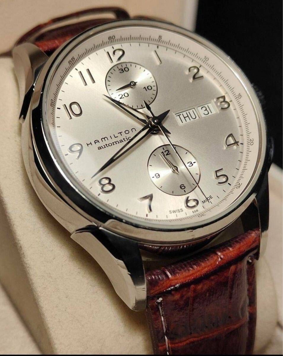 Hamilton Automatic Chronograph – Silver Dial, Brown Leather Strap, Day-Date