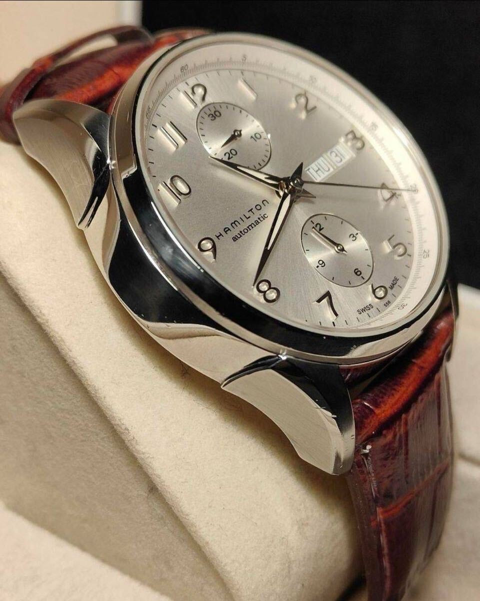 Hamilton Automatic Chronograph – Silver Dial, Brown Leather Strap, Day-Date