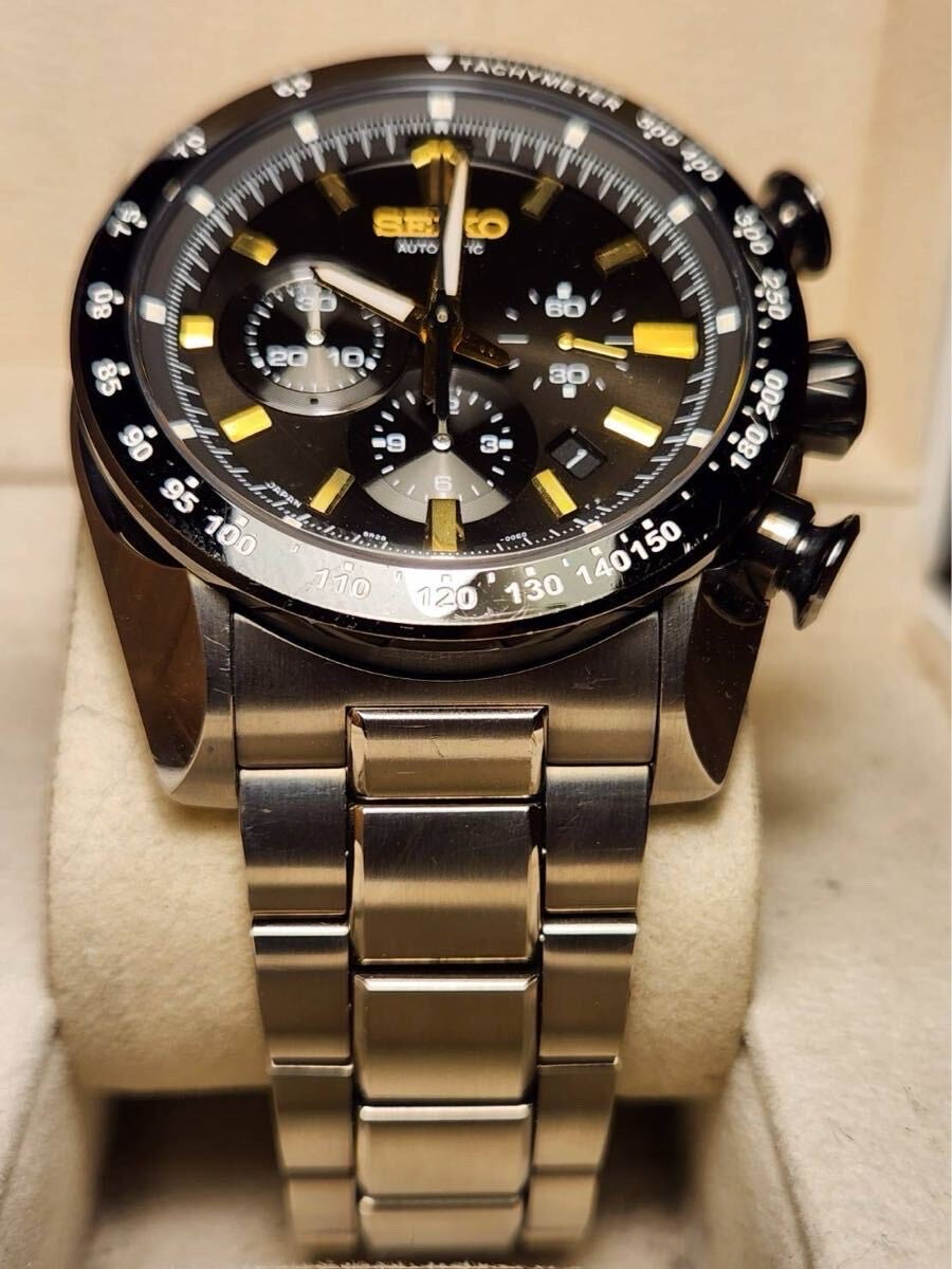 Seiko Automatic Chronograph - Black Dial with Gold Accents, Stainless Steel Bracelet