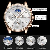 Men's Waterproof Luminous Chronograph Watch With Moon Phase & Leather Strap - Elegant Quartz Timepiece For Business & Casual Wear